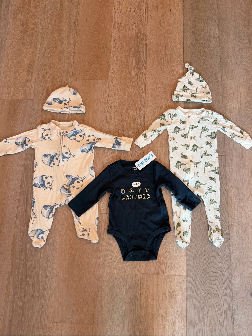 Set/Bundle of Baby Boys Pajamas/Footies with Matching Hats and Bodysuit